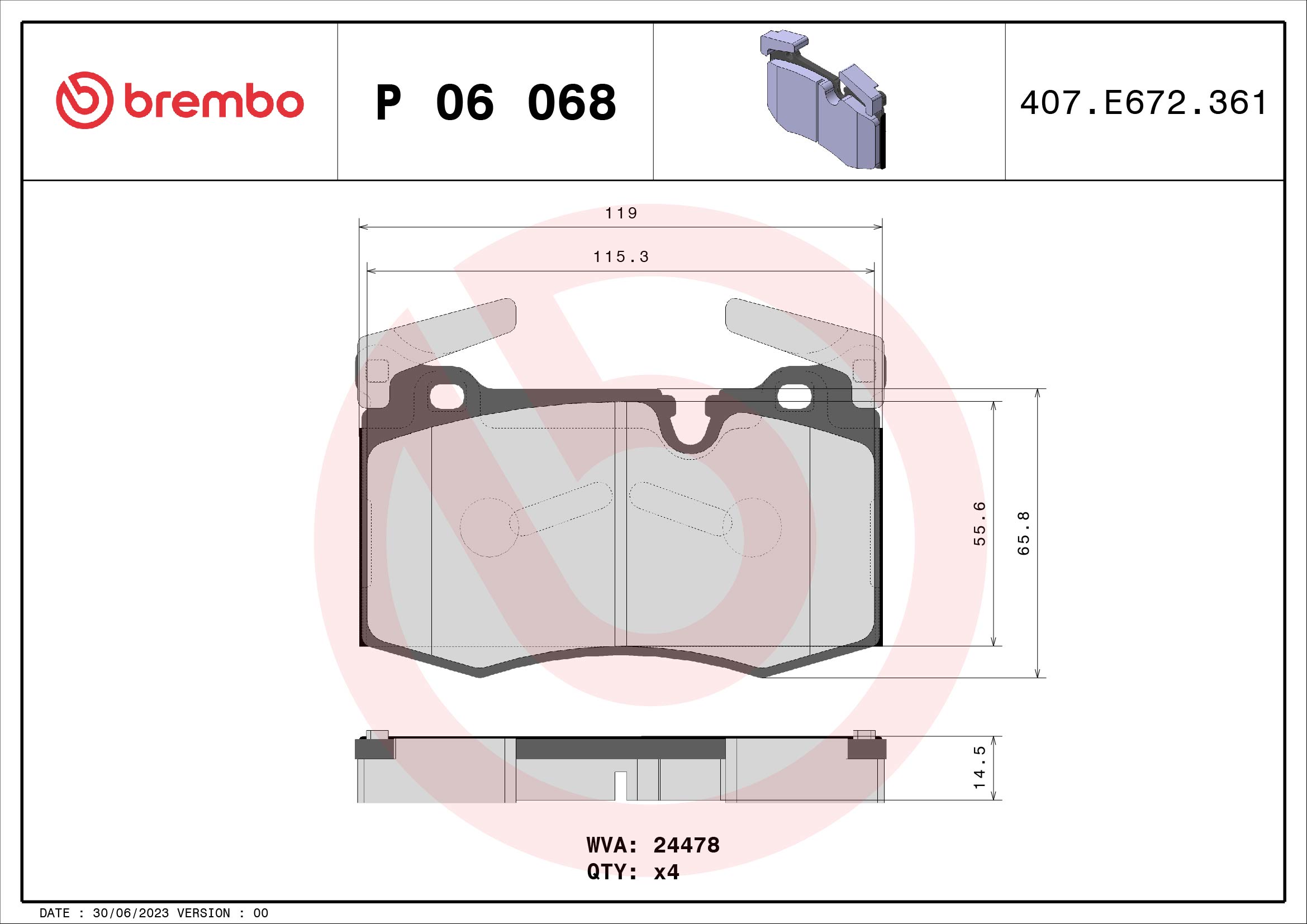 A.B.S. P 06 068 BREMBO Bremsbelagsatz, Scheibenbremse